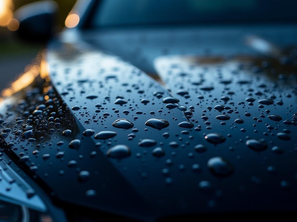 Shiny clean car under gentle water spray